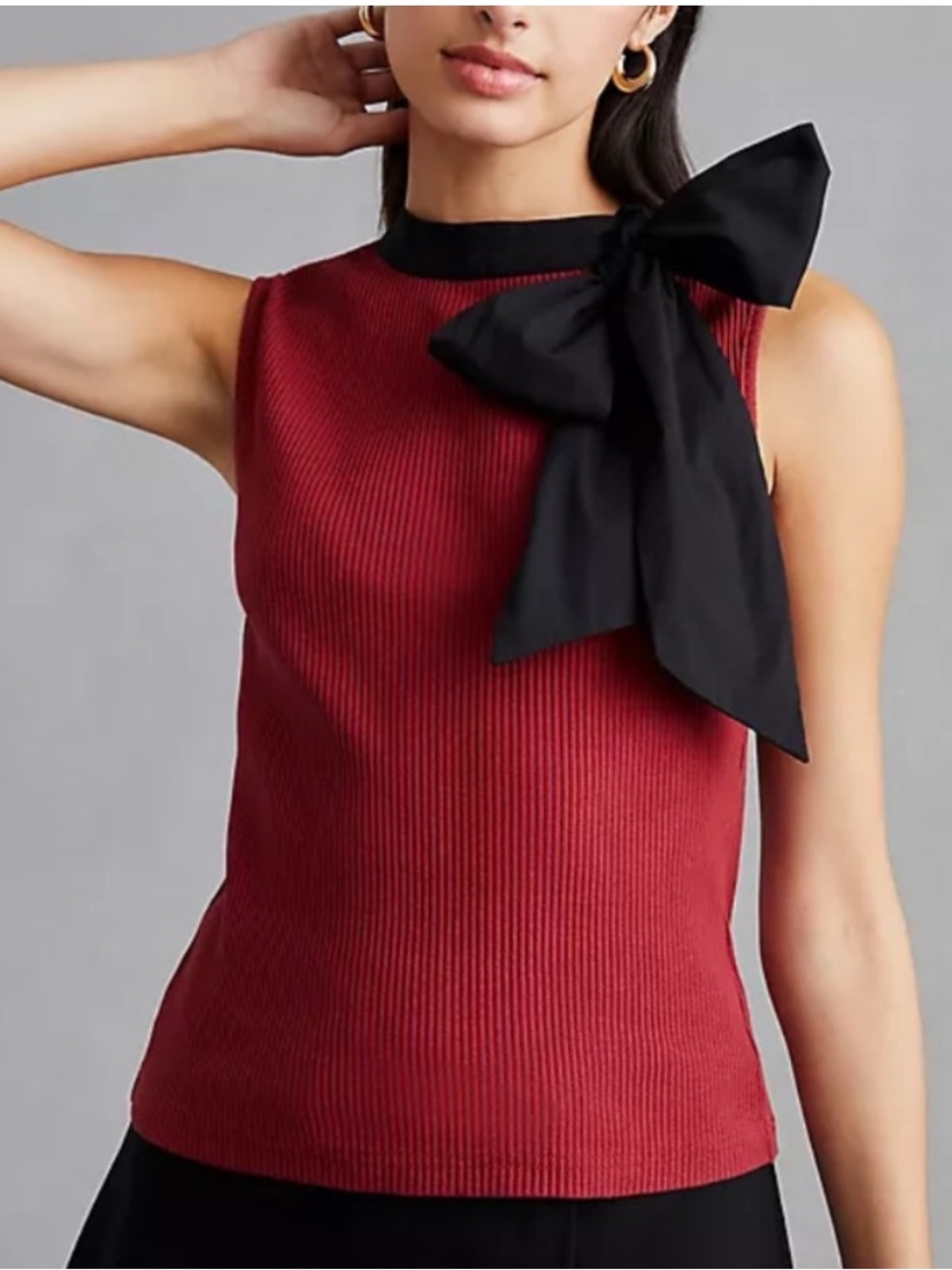 Anthropologie Side Bow Blouse DOLAN Tie-Neck Ribbed Shell Blouse Blokette